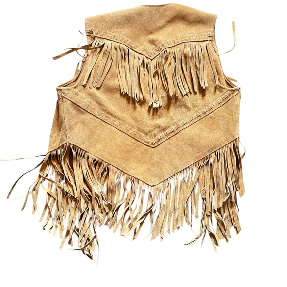 Vintage 70s Ms Pioneer leather fringe western vest - Picture 3 of 4